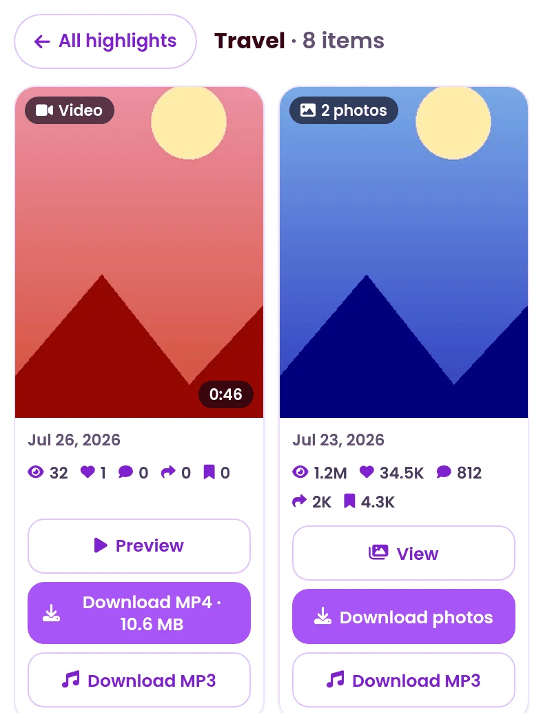 Open a highlight album in tanpawm and choose Download